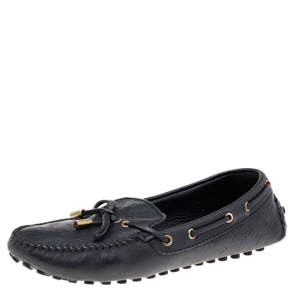 Louis Vuitton Black Monogram Empreinte Leather Gloria Loafers Size 38 - Picture 1 of 4